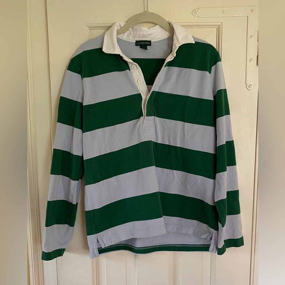 J. Crew Always Striped Rugby Long Sleeve Polo Blue and Green Size M
